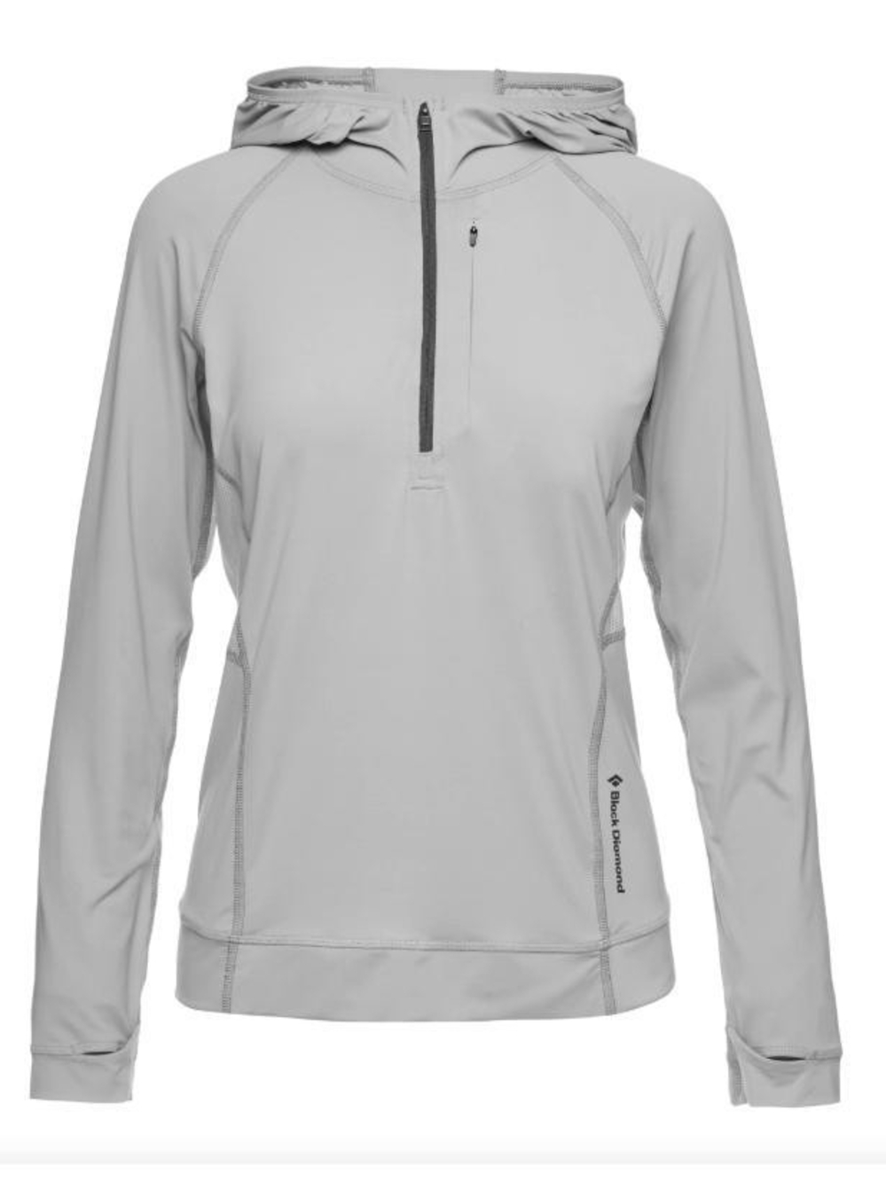 Black Diamond Women's Light Gray Half-Zip Hoodie, Alpenglow Pro Hoody. Size L